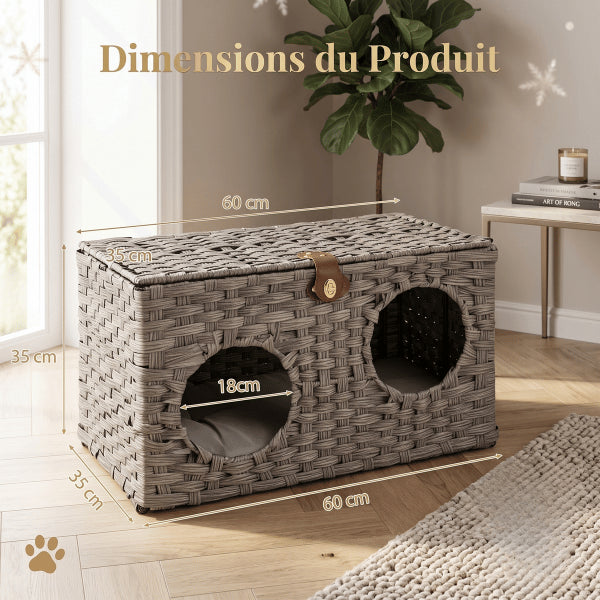 Cabane pour chat dimensions généreuses adaptées à plusieurs chats avec couchage confortable sécurisé