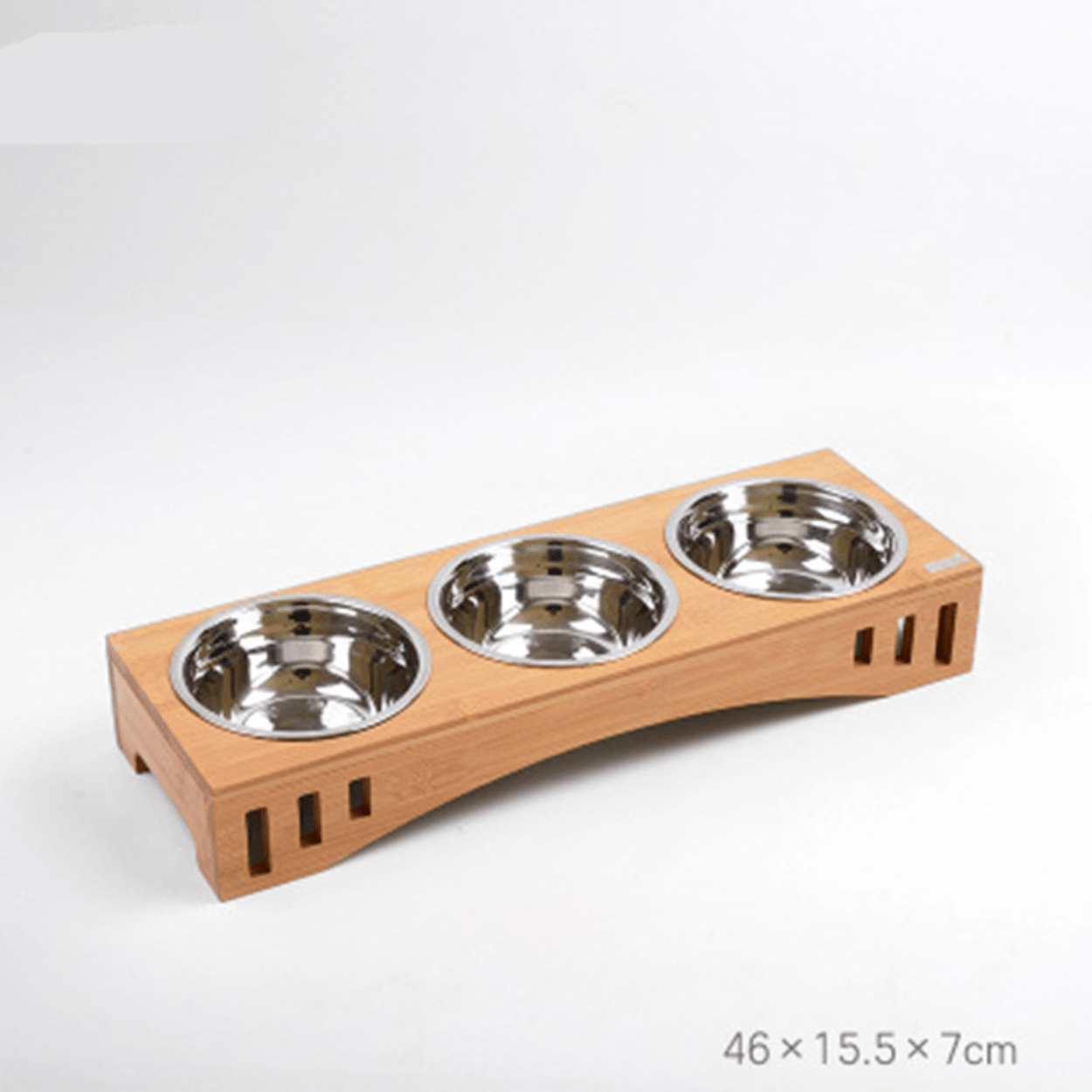 Gamelle pour chat triple bol inox support bois bambou dimensions - Céraminox-Cat™