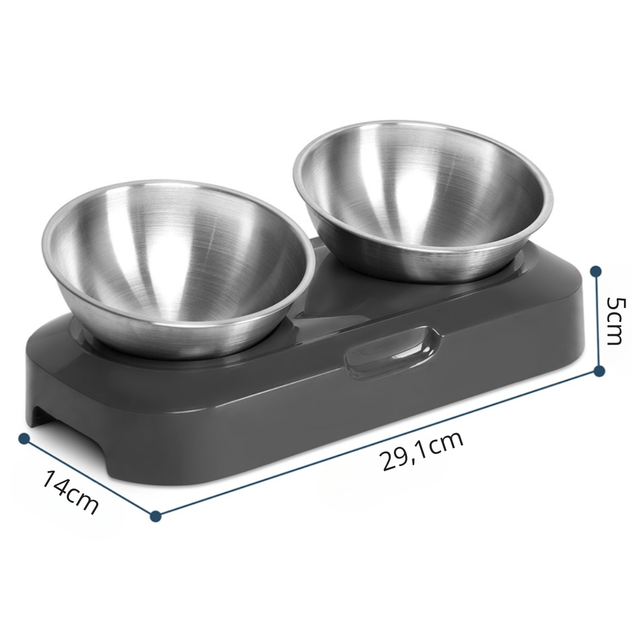 Gamelle pour chat réglable double bol inox base surélevé gris 29,1 x 14 x 5 cm - Goûter-Griffe™