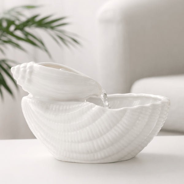 Abreuvoir à chat en céramique blanche avec eau fraîche filtrée par pompe silencieuse - OCeram™