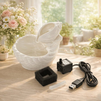 Abreuvoir chat en céramique livré avec pompe, filtre permanent et câble USB pour alimentation continue - OCeram™