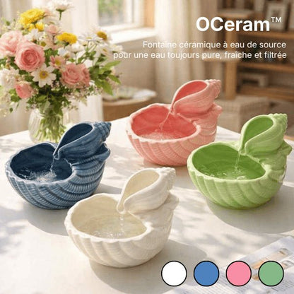 Abreuvoir pour chat en céramique design coquillage décliné en blanc, bleu, rose et vert - OCeram™