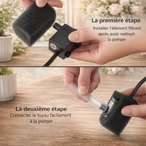Installation simple du filtre permanent et de la pompe dans un abreuvoir pour chat en céramique - OCeram™