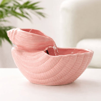 Abreuvoir pour chat en céramique rose en forme de coquillage avec écoulement doux de l’eau - OCeram™