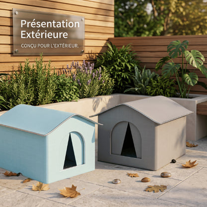 Abri exterieur chat disponible en gris ou bleu selon votre décoration extérieure