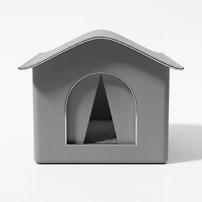Abri exterieur chat gris imperméable avec rideau isolant protégeant efficacement du froid