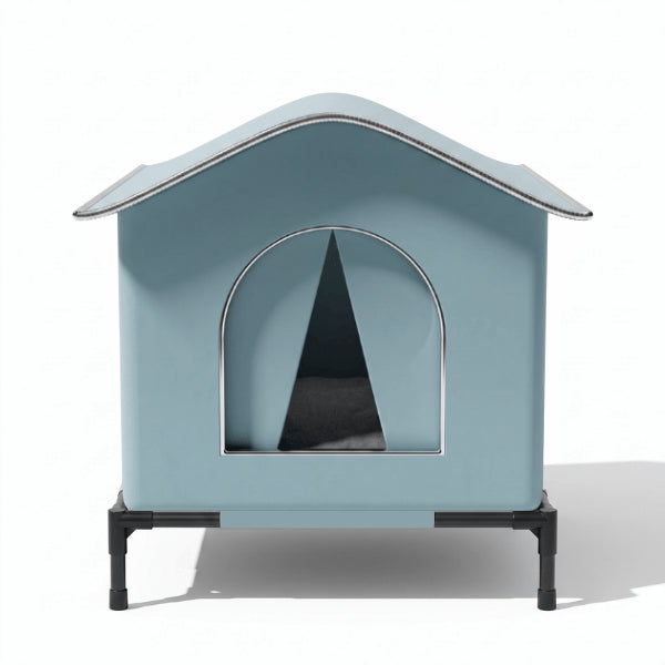 Abri exterieur chat bleu surélevé gardant votre compagnon au sec durablement