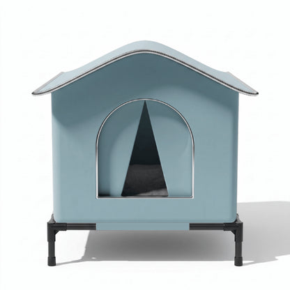 Abri exterieur chat bleu surélevé gardant votre compagnon au sec durablement