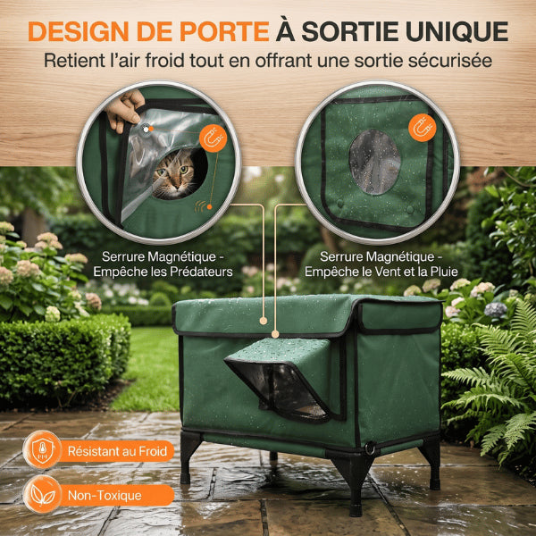 Abri extérieur pour chat avec double porte magnétique bloquant efficacement vent et pluie