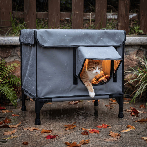 Abri extérieur pour chat étanche gardant votre félin parfaitement au sec sous pluie
