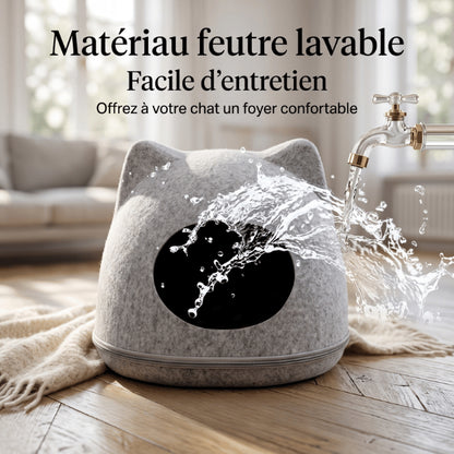 Abri pour chats en feutre lavable conçu pour faciliter son entretien