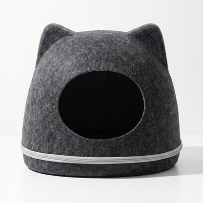 Abri pour chats gris foncé en feutre naturel formant une cachette enveloppante intérieure