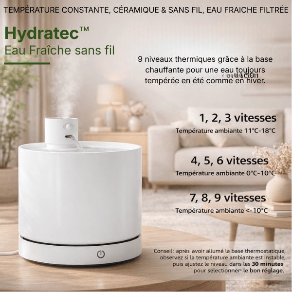 Fontaine a eau chat céramique sans fil avec base chauffante 9 réglages de température - Hydratec™