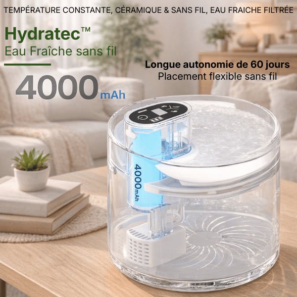 Fontaine a eau chat sans fil céramique avec batterie rechargeable 4000 mAh à 60 jours d'autonomie - Hydratec™