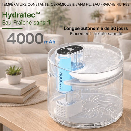 Fontaine a eau chat sans fil céramique avec batterie rechargeable 4000 mAh à 60 jours d'autonomie - Hydratec™