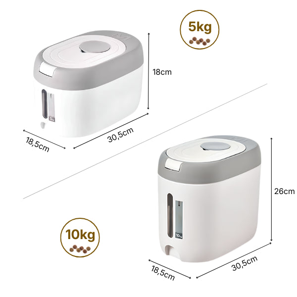 Boite a croquette chat compacte en dimensions 5 kg ou 10 kg