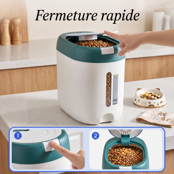 Boite a croquette chat avec fermeture rapide à bouton poussoir hermétique pratique