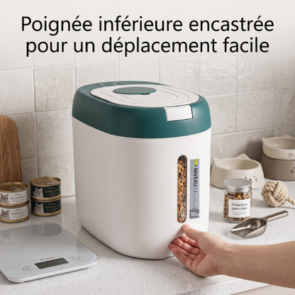 Boite a croquette chat avec poignée encastrée facilitant le déplacement quotidien facilement