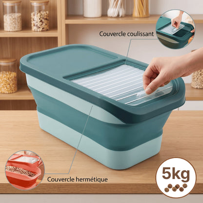 Boite a croquette avec couvercle coulissant offrant une conservation optimale des aliments secs