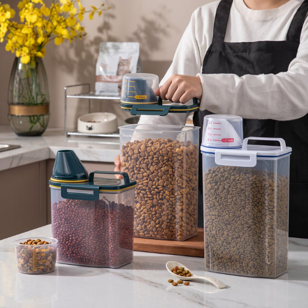 Boite à croquettes chat organisation repas plusieurs capacités avec doseur et poignée ergonomique