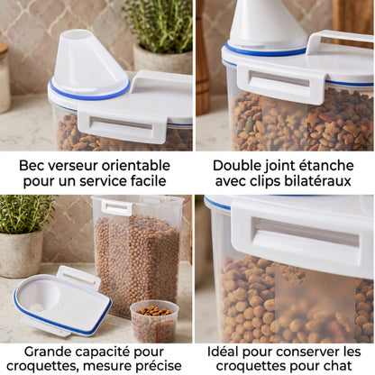 Boite à croquettes chat avec joint étanche bec verseur et grande capacité plusieurs repas
