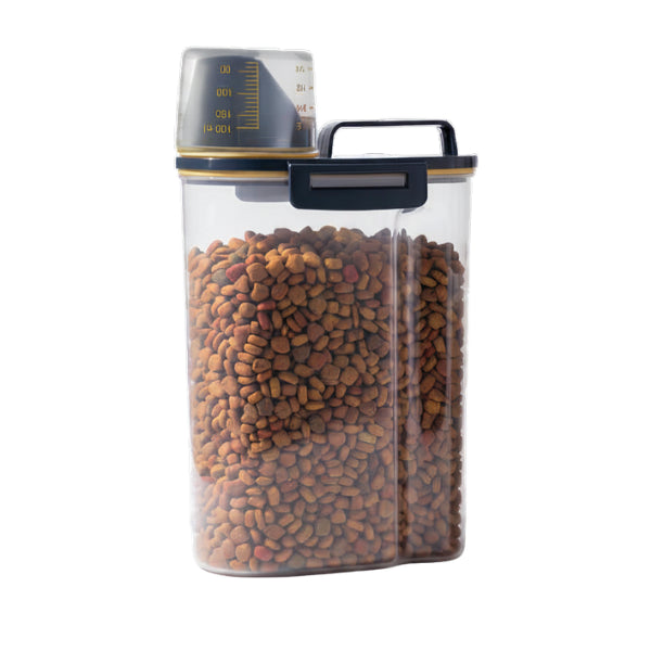 Boite à croquettes chat compacte noire bec verseur 2 kg avec réservoir transparent et fermeture hermétique