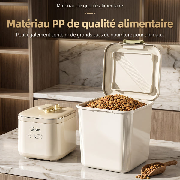 Boite croquettes chat en matériaux alimentaire robuste avec conservation hermétique durable