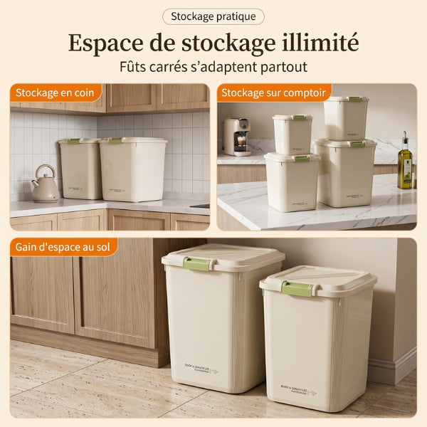 Boite croquettes chat carrée optimisant le stockage dans toute la maison facilement