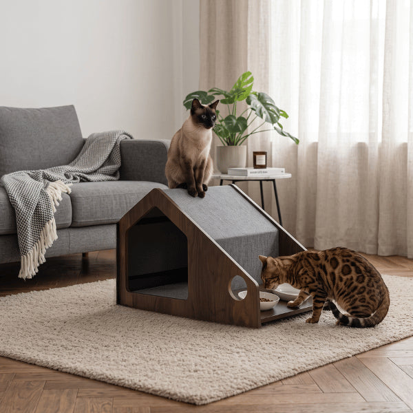 Cabane à chat élégante en bois avec toit résistant pour intérieur moderne chaleureux