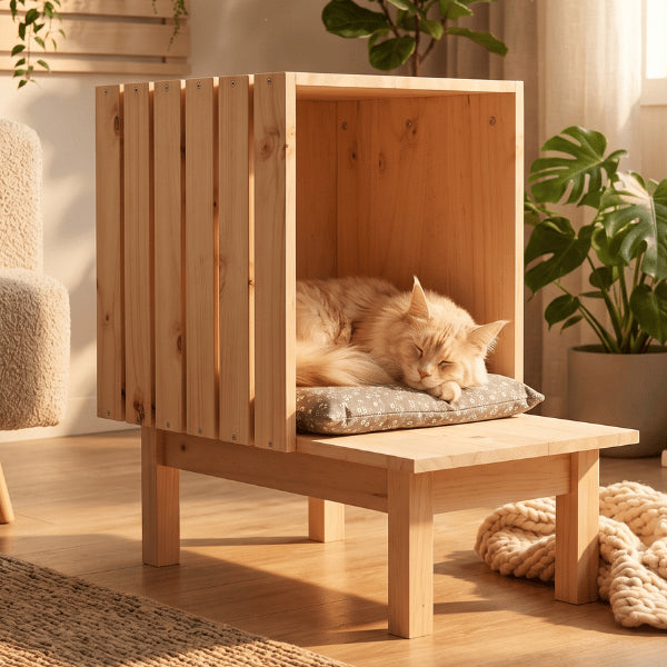 Cabane a chat avec couchage protégé pour dormir confortablement en intérieur