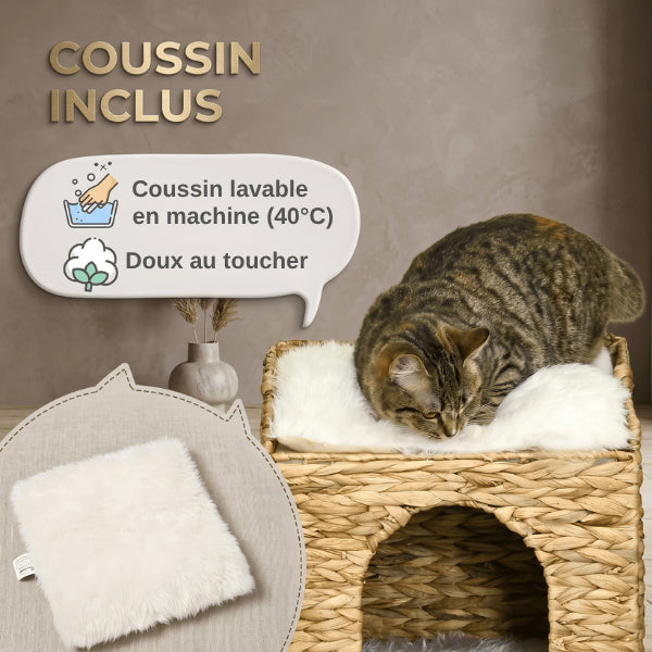 Cabane chat avec coussins lavables offrant douceur exceptionnelle et confort durable quotidien