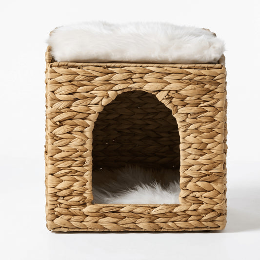 Cabane chat osier avec coussin supérieur amovible et espace intérieur cocooning sécurisé