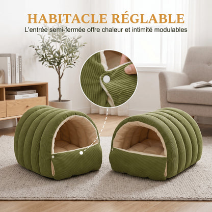Cabane chaton avec entrée réglable modulable pour davantage d'intimité et de chaleur