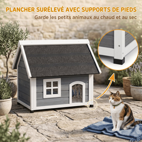 Cabane pour chat extérieur avec plancher surélevé gardant les chats au sec durablement
