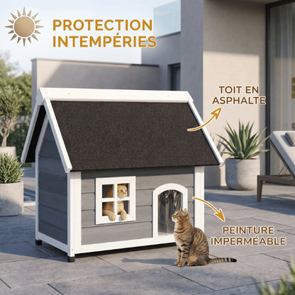 Cabane pour chat extérieur résistante aux intempéries avec toiture en asphalte imperméable durable