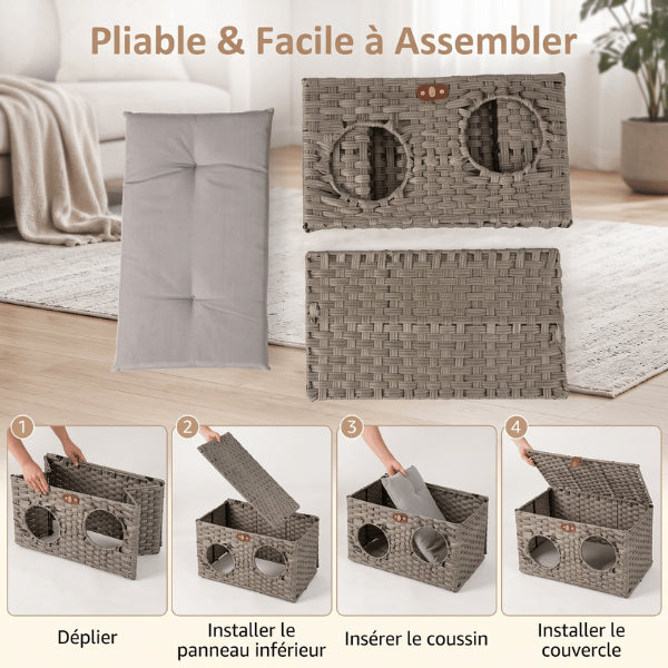 Cabane pour chat pliable avec coussin amovible facile à assembler rapidement et durable