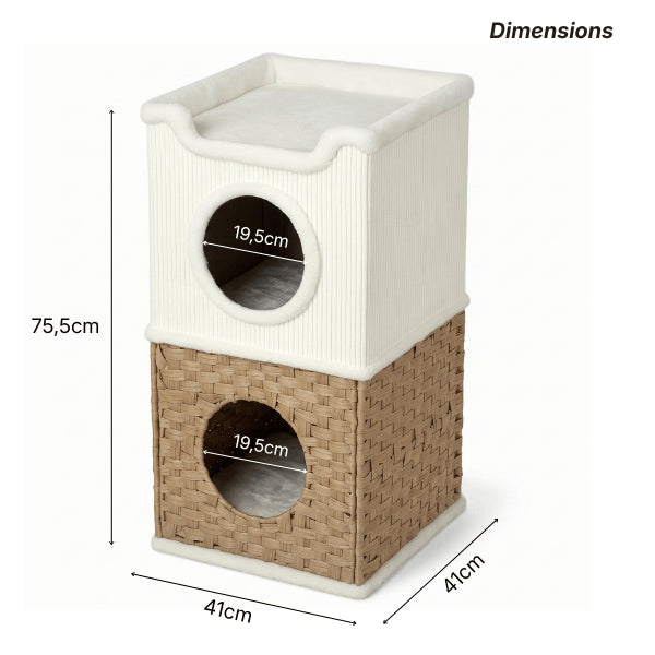 Cabanes pour chat dimensions compactes tour verticale avec deux ouvertures circulaires