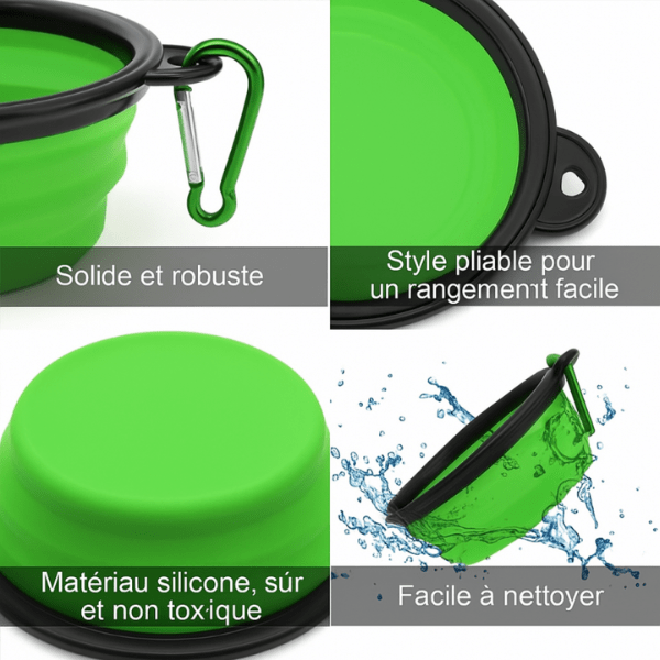 Gamelle chat pliable silicone solide vert facile à nettoyer rangement et matériaux sûr