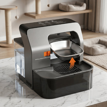 Chat distributeur eau avec bol inox basculant amovible entretien facile quotidien