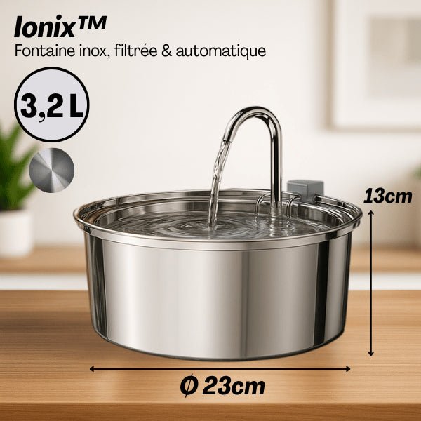 Fontaine en inox à robinet continu compacte 3,2 L filtrée avec dimensions  - Ionix™