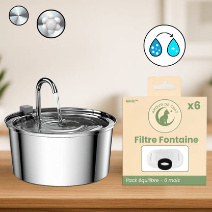 Fontaine à eau chat en inox à robinet continu option capteur ou pack filtres - Ionix™