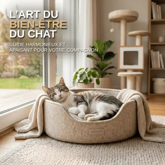 Chat heureux et détendu dans un intérieur confortable