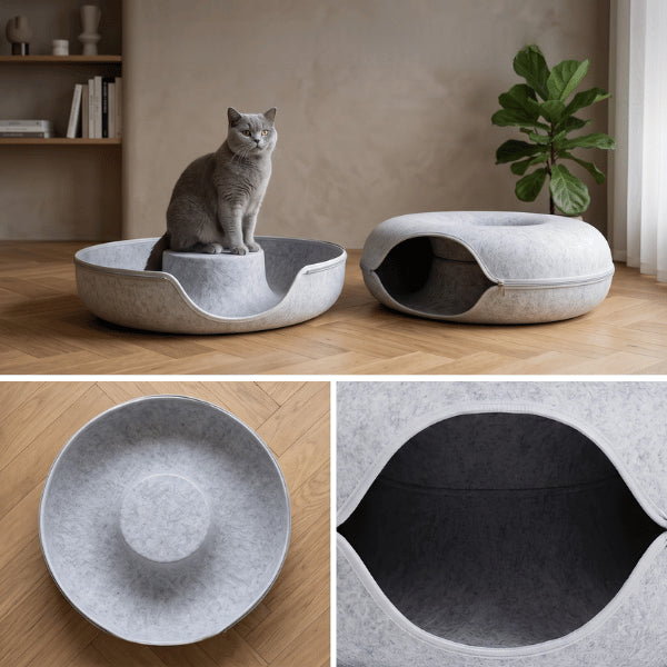 Chat niche séparable avec fermeture éclair révélant tunnel intérieur et conception modulable pour le repos