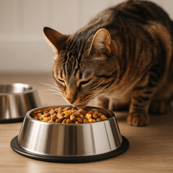 chat qui mange croquettes dans gamelle chat inox antidérapante - Croc'Inox™