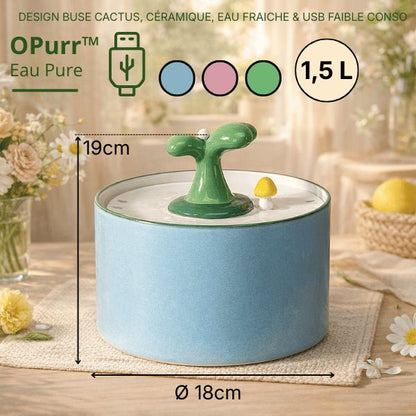 Dimensions de la fontaine chat céramique avec trois coloris au choix 1,5 L USB - OPurr™