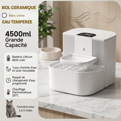Distributeur à eau pour chat eau tempérée 28 degrés avec bol céramique hygiénique