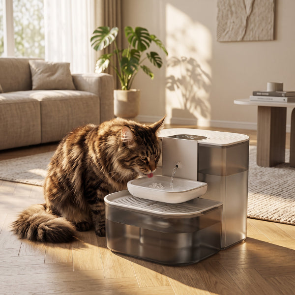 Distributeur à eau pour chat silencieux offrant une hydratation naturelle quotidienne à domicile