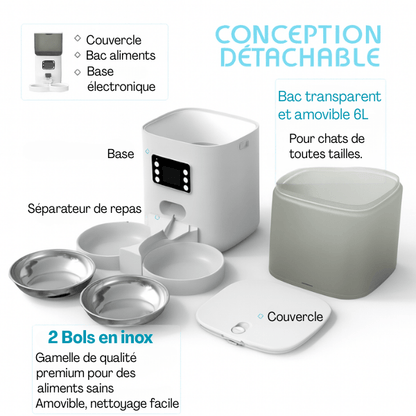 Distributeur automatique de croquettes chat innovant compact détachable 2 bols | TwinBowl Feeder™