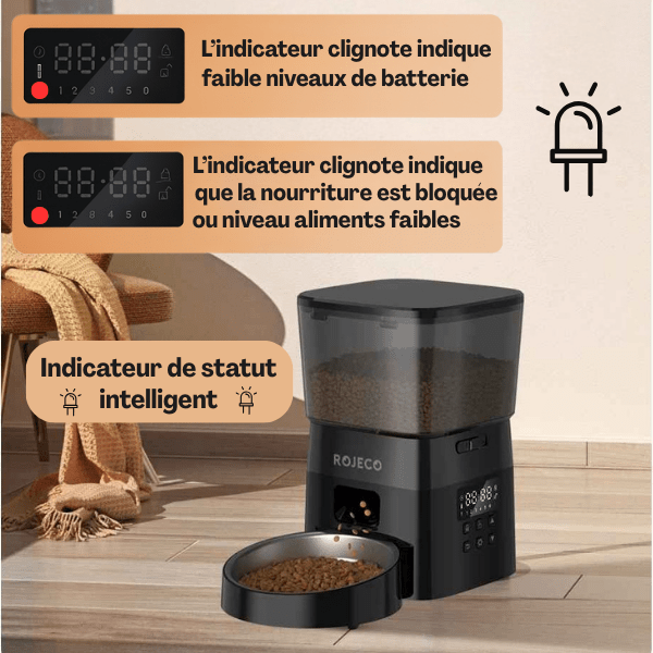 Distributeur croquette chat automatique alarme batterie niveau aliments