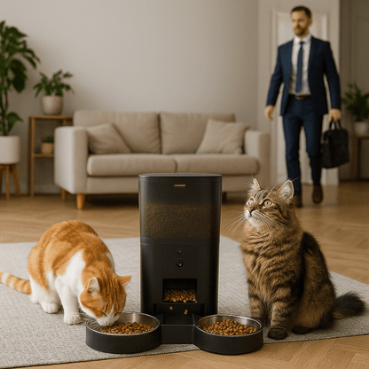 Distributeur croquette chat automatique avec 2 bols chats caméra wifi connecté télétravail et absences - Station FullControl™